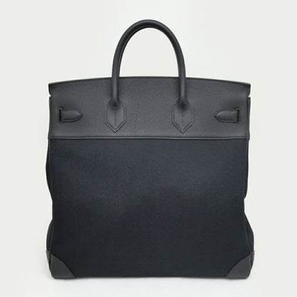 Hermes Haut a Courroies Hac 40 Black Silver Toile Military Togo Hand Bag
