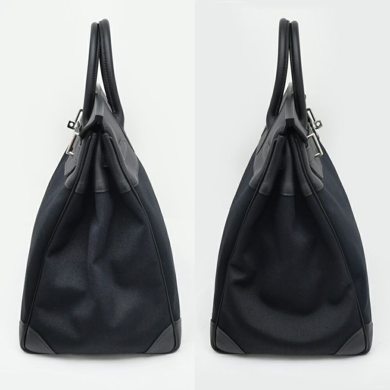 Hermes Haut a Courroies Hac 40 Black Silver Toile Military Togo Hand Bag