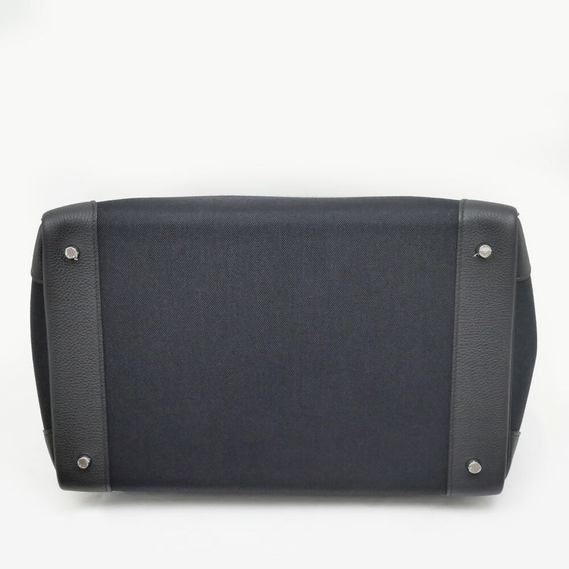 Hermes Haut a Courroies Hac 40 Black Silver Toile Military Togo Hand Bag