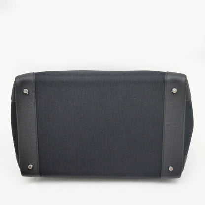 Hermes Haut a Courroies Hac 40 Black Silver Toile Military Togo Hand Bag