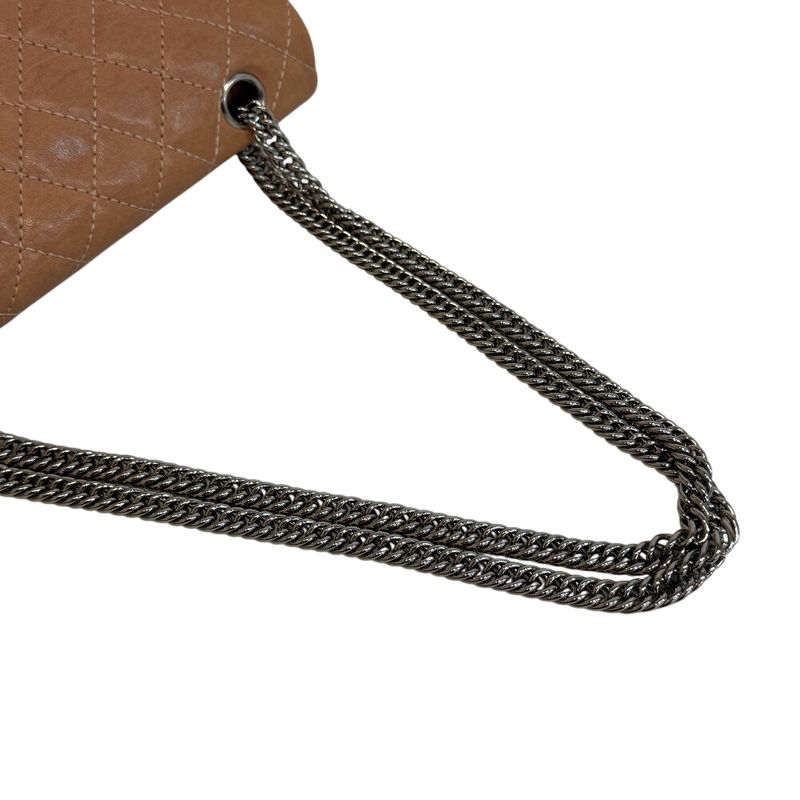 Chanel Chain Turnlock Double Flap 25 Quilted Lambskin Shoulder Bag Beige