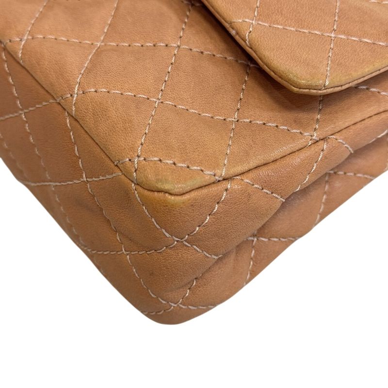 Chanel Chain Turnlock Double Flap 25 Quilted Lambskin Shoulder Bag Beige