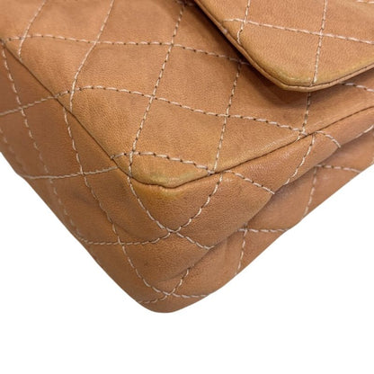 Chanel Chain Turnlock Double Flap 25 Quilted Lambskin Shoulder Bag Beige