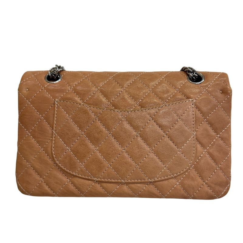 Chanel Chain Turnlock Double Flap 25 Quilted Lambskin Shoulder Bag Beige