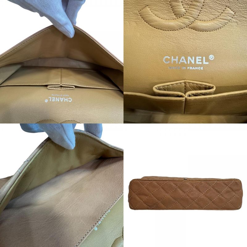 Chanel Chain Turnlock Double Flap 25 Quilted Lambskin Shoulder Bag Beige