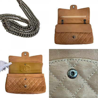 Chanel Chain Turnlock Double Flap 25 Quilted Lambskin Shoulder Bag Beige