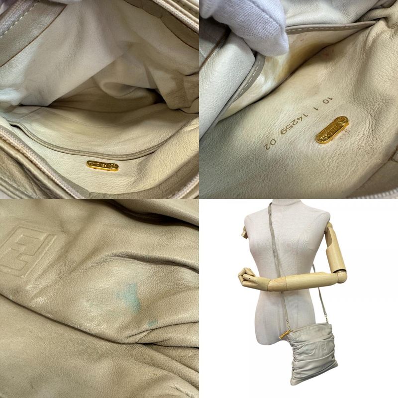 Fendi Vintage Twist Charm Leather Shoulder Bag Beige