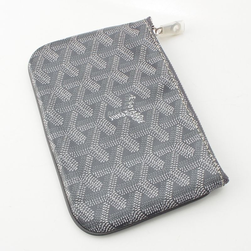 Goyard Matignon Cotton Linen Senna Mini Herringbone Pattern Pouch Gray