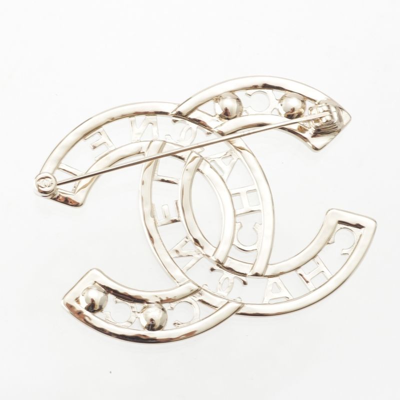Chanel Pearl Line Stone CC Logo Brooch Gold
