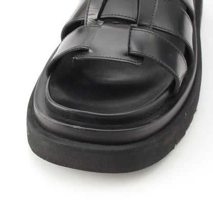 Bottega Veneta Leather Lug Flat Brushed Calf Strap Sandals Black 36