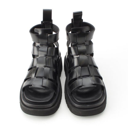 Bottega Veneta Leather Lug Flat Brushed Calf Strap Sandals Black 36