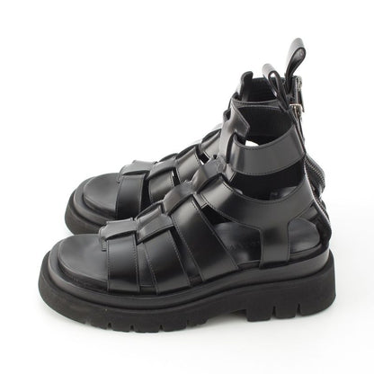 Bottega Veneta Leather Lug Flat Brushed Calf Strap Sandals Black 36