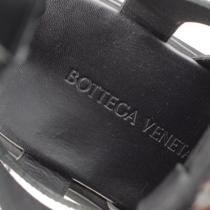 Bottega Veneta Leather Lug Flat Brushed Calf Strap Sandals Black 36