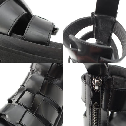 Bottega Veneta Leather Lug Flat Brushed Calf Strap Sandals Black 36