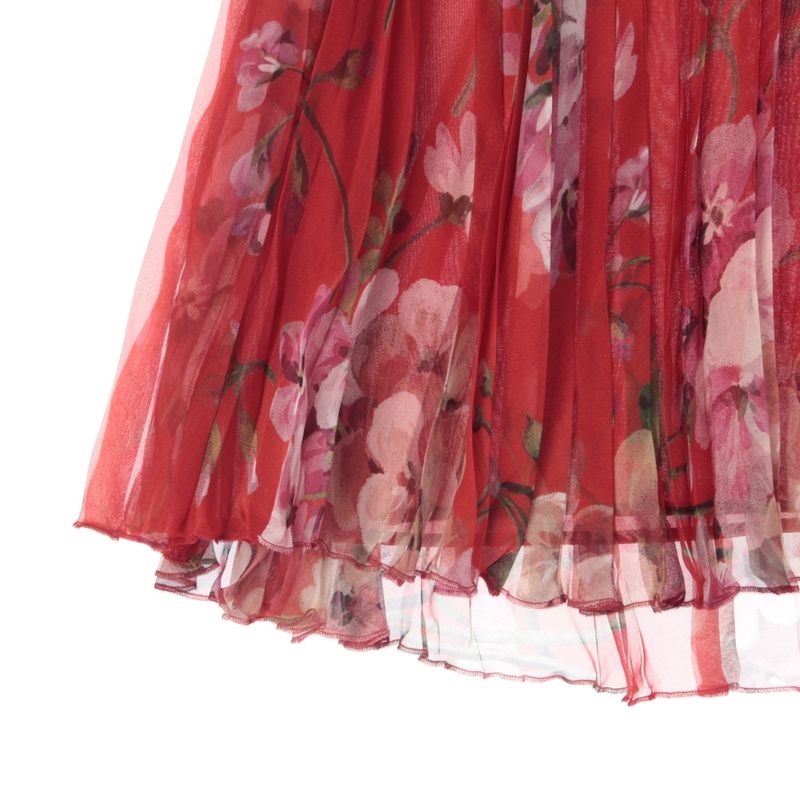 Gucci Silk Michele Era Floral Print Sheer Pleated Skirt Red Multicolor 42