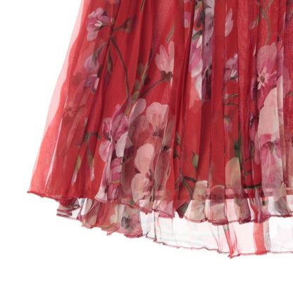 Gucci Silk Michele Era Floral Print Sheer Pleated Skirt Red Multicolor 42