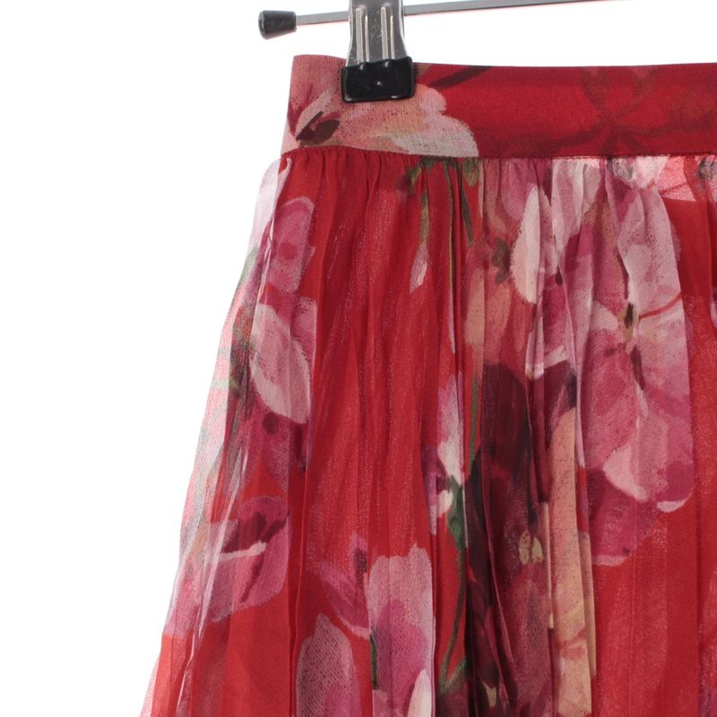 Gucci Silk Michele Era Floral Print Sheer Pleated Skirt Red Multicolor 42