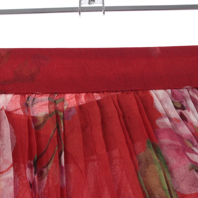 Gucci Silk Michele Era Floral Print Sheer Pleated Skirt Red Multicolor 42