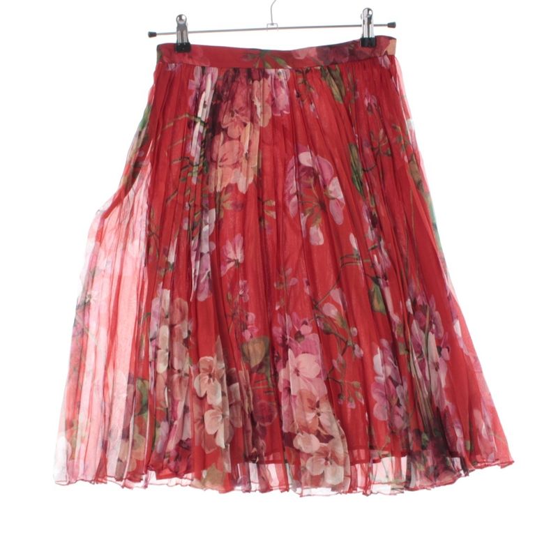 Gucci Silk Michele Era Floral Print Sheer Pleated Skirt Red Multicolor 42
