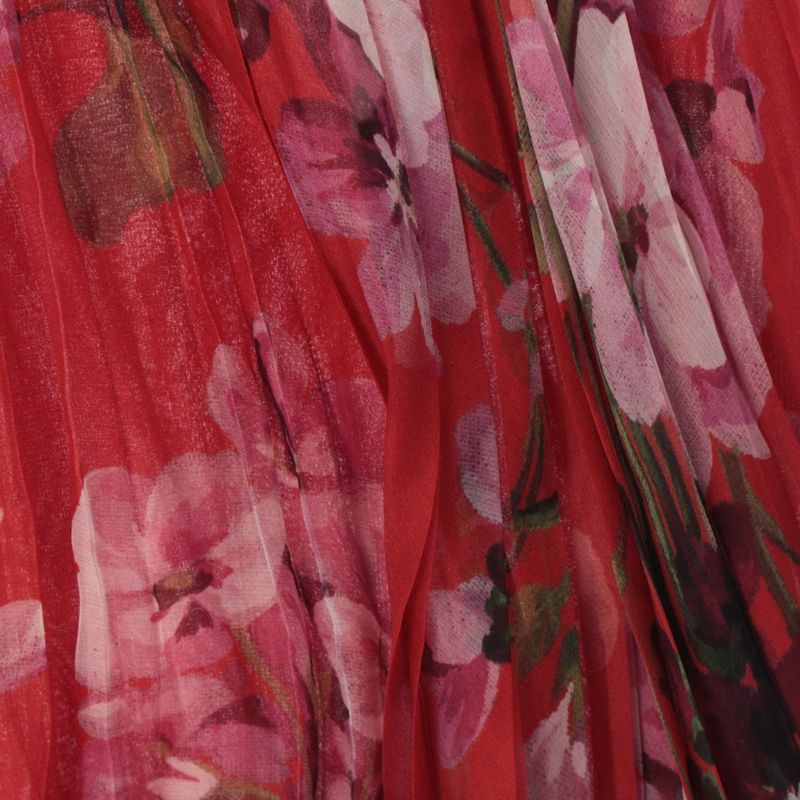 Gucci Silk Michele Era Floral Print Sheer Pleated Skirt Red Multicolor 42