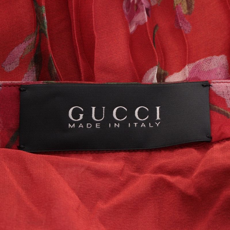 Gucci Silk Michele Era Floral Print Sheer Pleated Skirt Red Multicolor 42