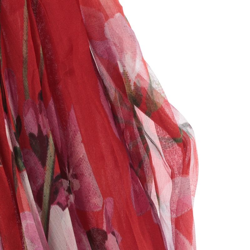 Gucci Silk Michele Era Floral Print Sheer Pleated Skirt Red Multicolor 42