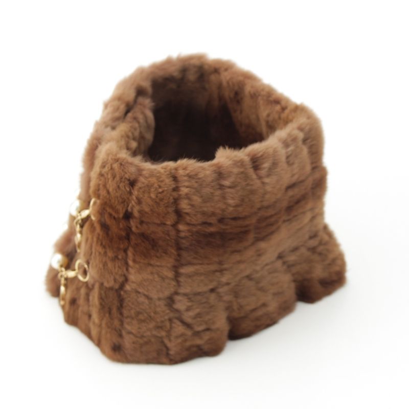 Chanel Ori Rug Rabbit Fur CC Logo Pearl Tippet Brown Hat