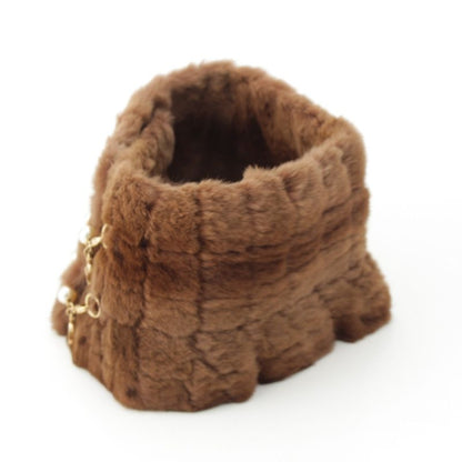 Chanel Ori Rug Rabbit Fur CC Logo Pearl Tippet Brown Hat