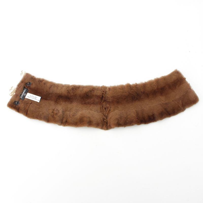 Chanel Ori Rug Rabbit Fur CC Logo Pearl Tippet Brown Hat