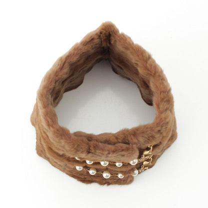 Chanel Ori Rug Rabbit Fur CC Logo Pearl Tippet Brown Hat