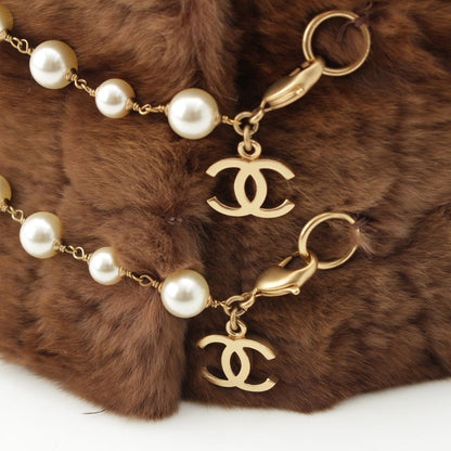 Chanel Ori Rug Rabbit Fur CC Logo Pearl Tippet Brown Hat