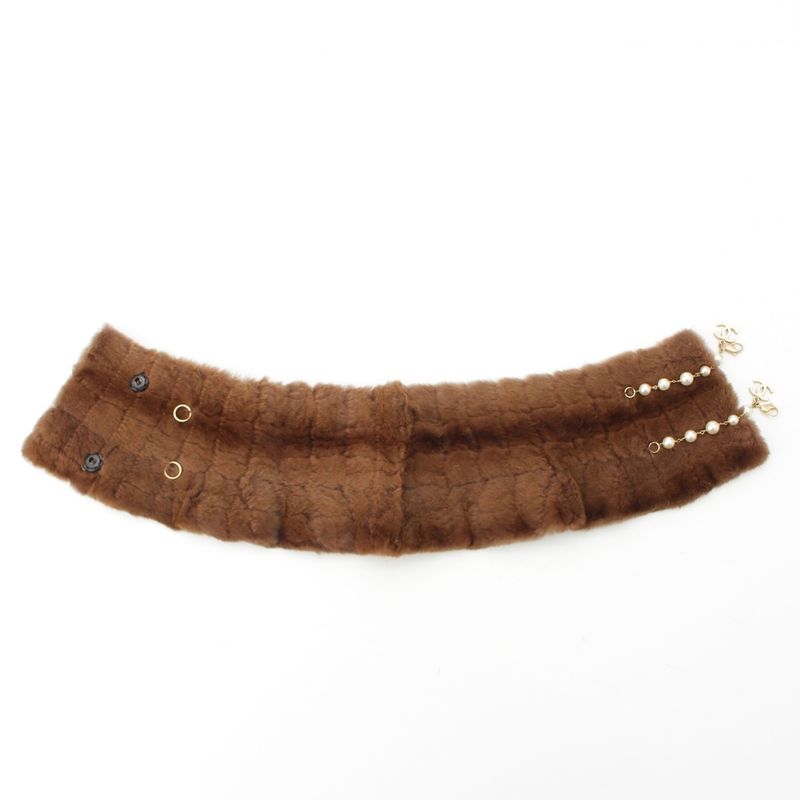 Chanel Ori Rug Rabbit Fur CC Logo Pearl Tippet Brown Hat