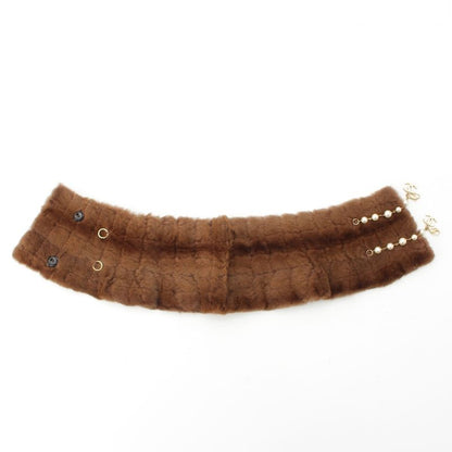 Chanel Ori Rug Rabbit Fur CC Logo Pearl Tippet Brown Hat