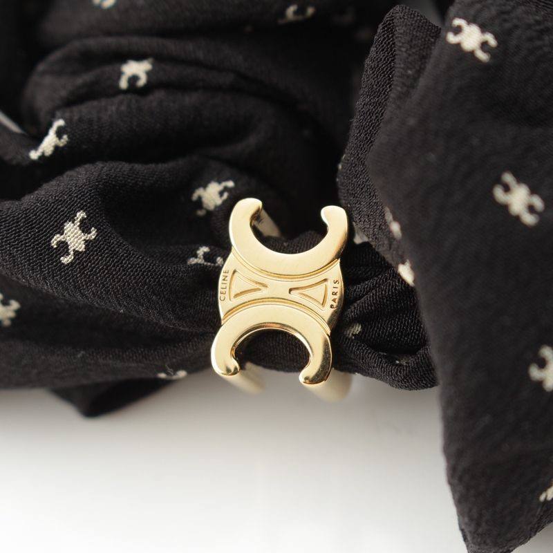 Celine Silk Triomphe Scrunchie Hair Black