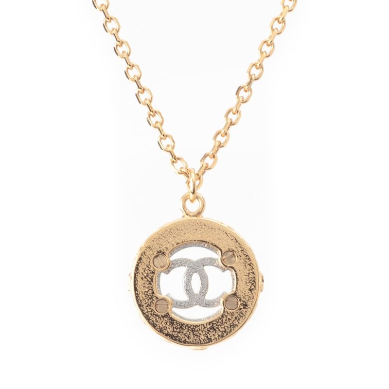 Chanel CC Logo Line Stone Necklace Gold Silver