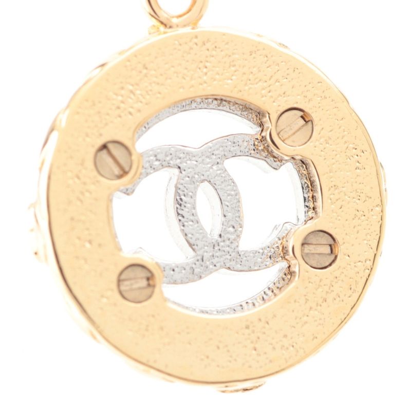Chanel CC Logo Line Stone Necklace Gold Silver