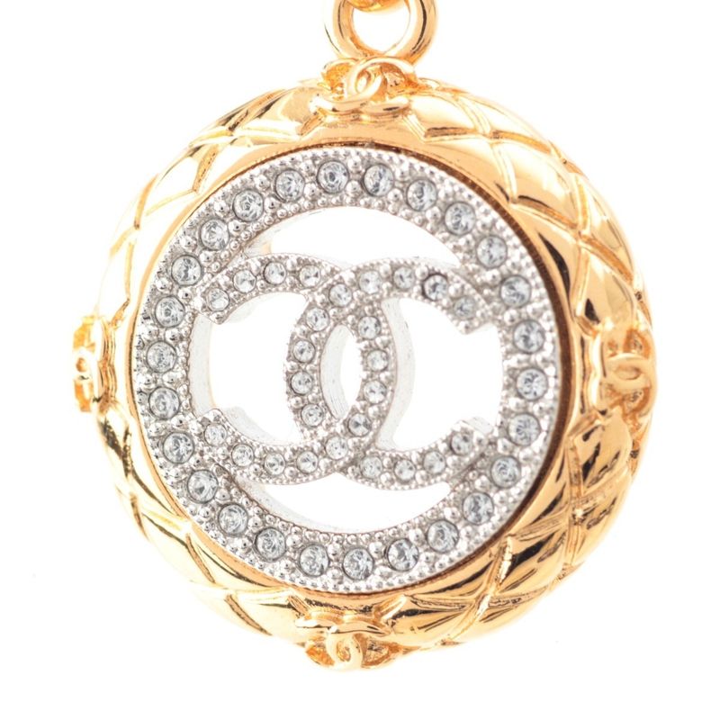 Chanel CC Logo Line Stone Necklace Gold Silver