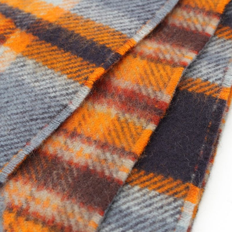 Hermes Cashmere Echarpe Plaid Fringe Scarf Orange