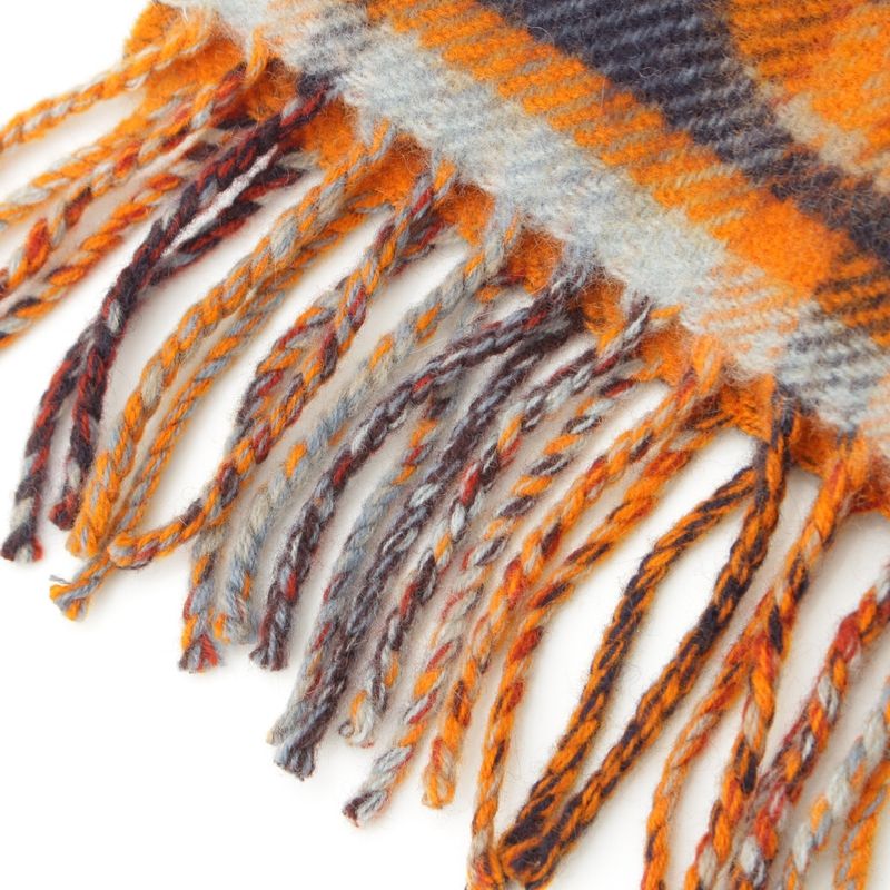 Hermes Cashmere Echarpe Plaid Fringe Scarf Orange