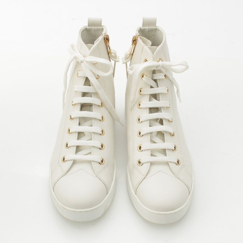 Louis Vuitton Stella Line Leather High Cut Sneakers Shoes White 37