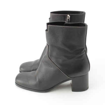 Hermes Leather Flats 60 Side Zip Boots Shoes Black 39