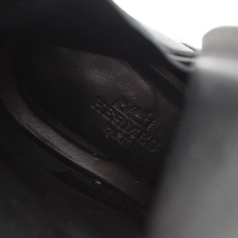 Hermes Leather Flats 60 Side Zip Boots Shoes Black 39