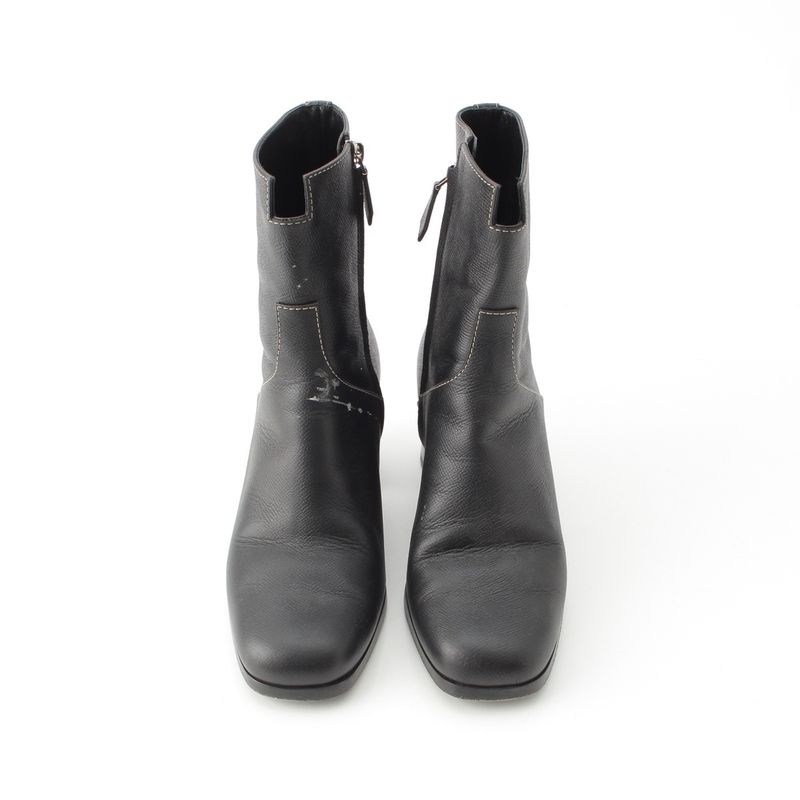 Hermes Leather Flats 60 Side Zip Boots Shoes Black 39