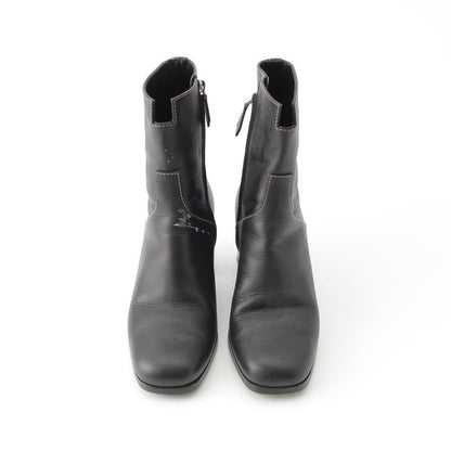 Hermes Leather Flats 60 Side Zip Boots Shoes Black 39