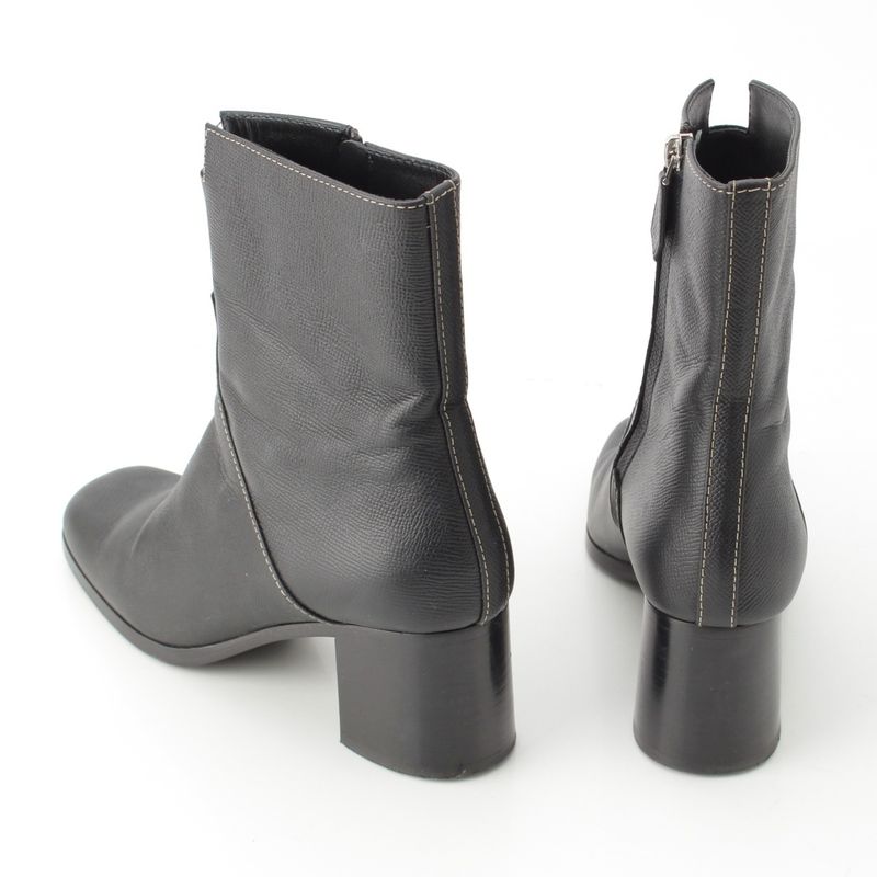 Hermes Leather Flats 60 Side Zip Boots Shoes Black 39