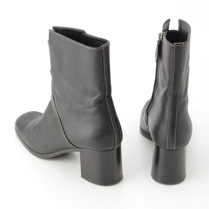 Hermes Leather Flats 60 Side Zip Boots Shoes Black 39