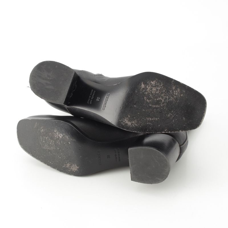 Hermes Leather Flats 60 Side Zip Boots Shoes Black 39
