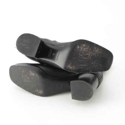Hermes Leather Flats 60 Side Zip Boots Shoes Black 39
