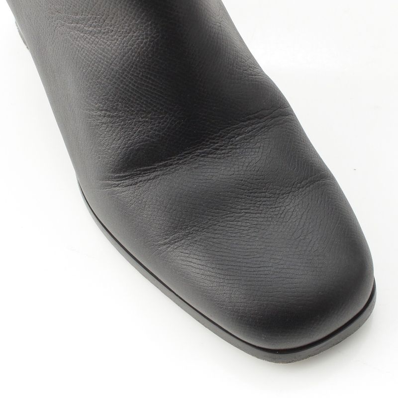 Hermes Leather Flats 60 Side Zip Boots Shoes Black 39