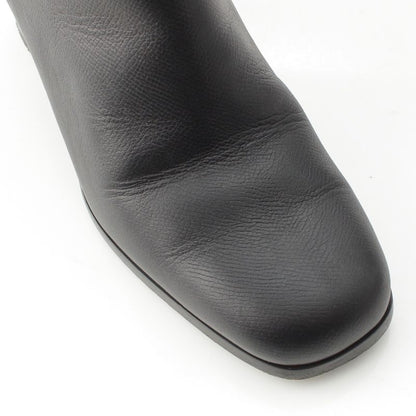 Hermes Leather Flats 60 Side Zip Boots Shoes Black 39